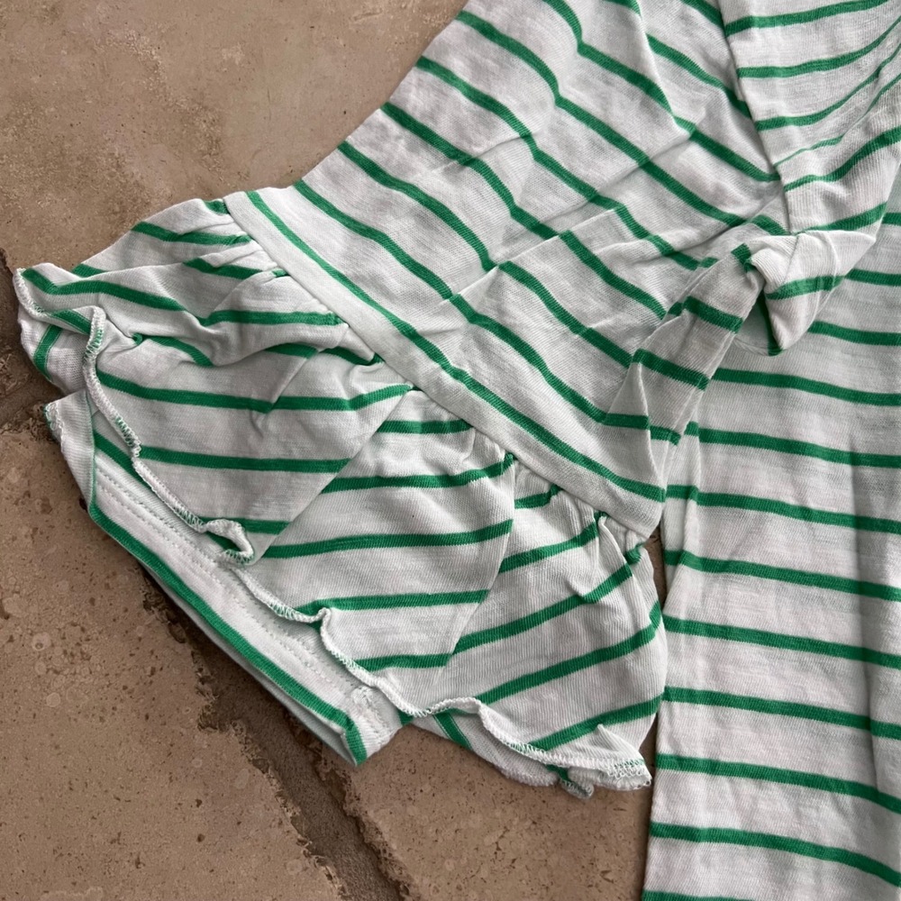 Matilda Jane Sm Sugar Sugar Green White Striped Ruffle Bell Sleeve Tunic Top - Picture 9 of 9